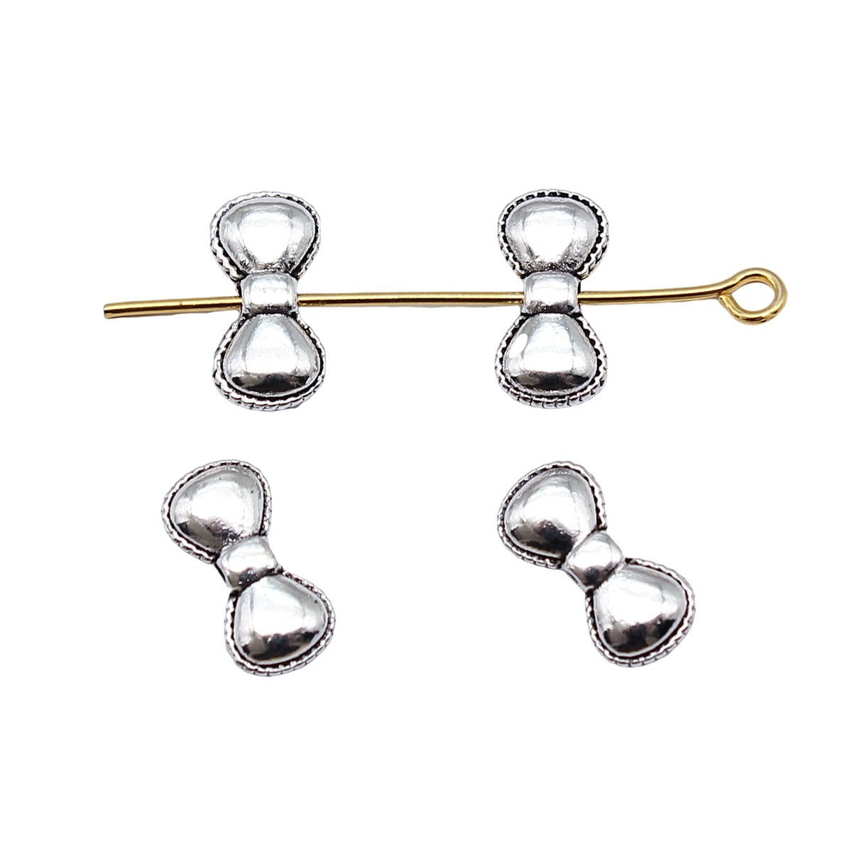 Bow Metal Beads 12x6mm Antique Silver Tone Zinc Alloy 80pcs 3