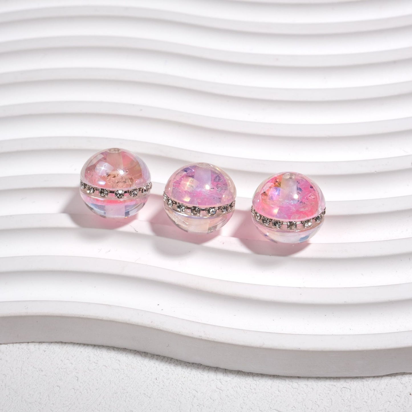 Luminous Rhinestone Chain Enlaced Resin Beads 16mm Round 10pcs 13