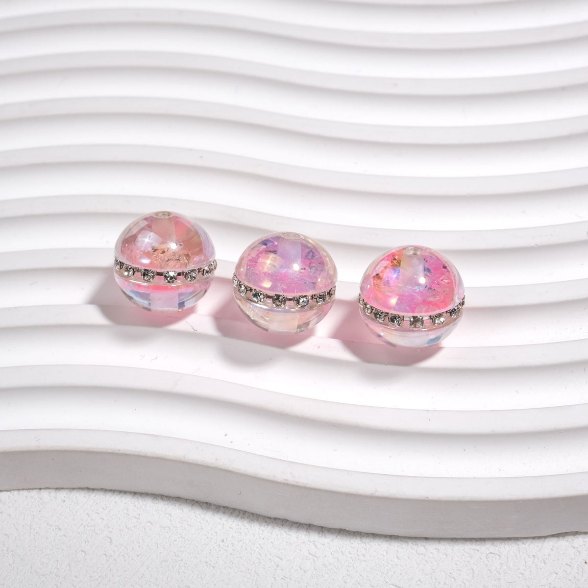 Luminous Rhinestone Chain Enlaced Resin Beads 16mm Round 10pcs 13