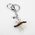 Resin Cat Keychain Cartoon Playful White Kitten with Branch Charm 5