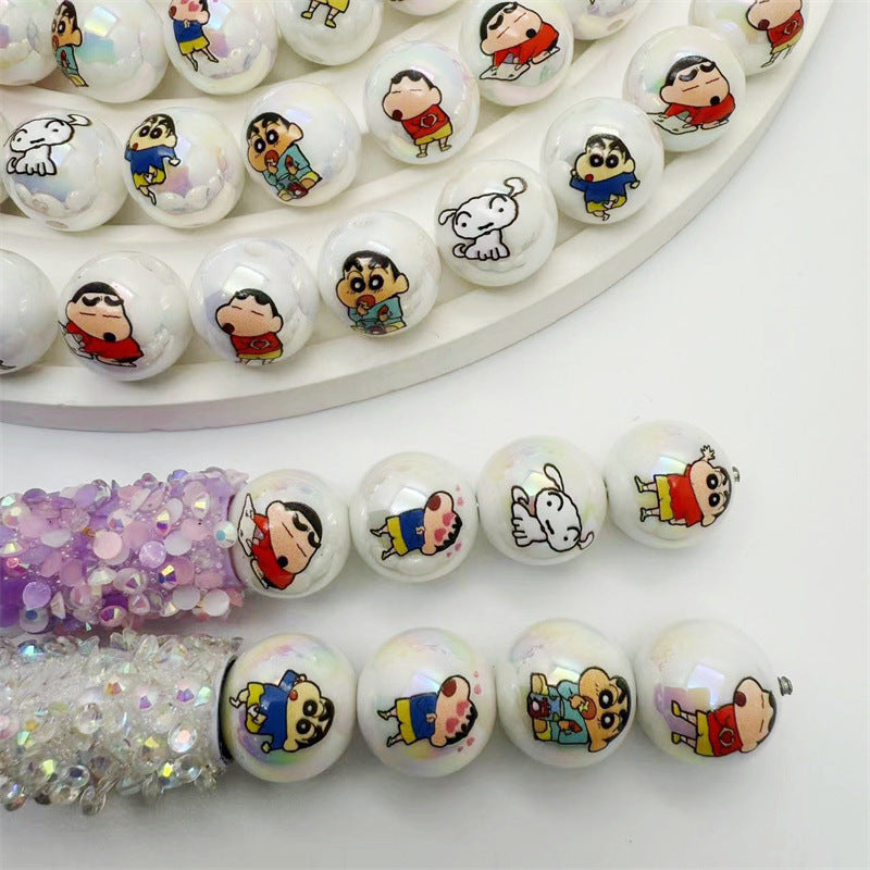 Plating Acrylic Beads 16mm White Shin Chan Printed Glossy 50pcs 4