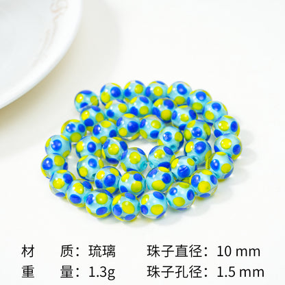 Lampwork Glass Beads Round 10mm Bright Polka Dotted Enamel 40pcs 5