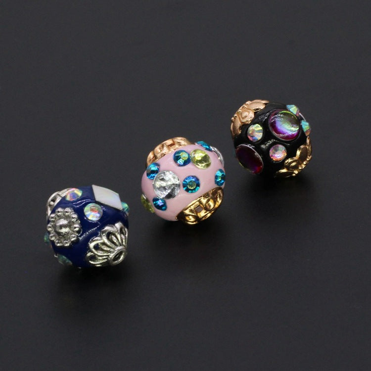 Ethnic Diamond Clay Beads 16mm Faceted Rhinestone Alloy 10pcs