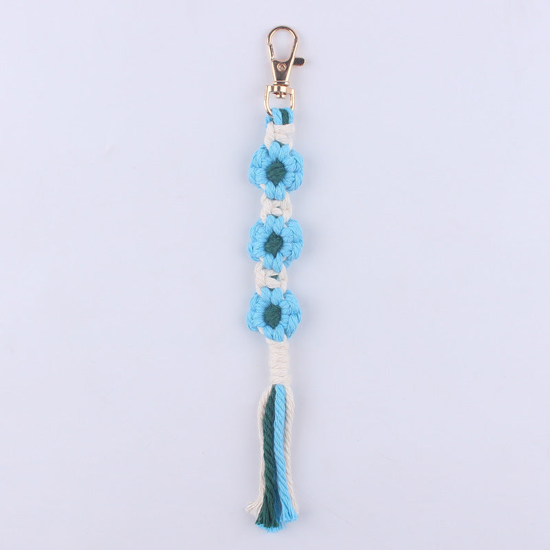 Handmade Woven Flower Keychain Cotton Polyester Gold Clasp 6