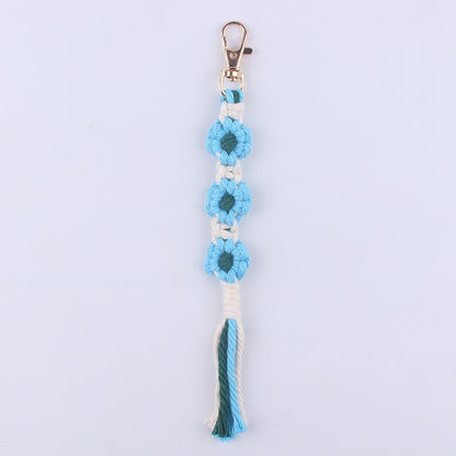 Handmade Woven Flower Keychain Cotton Polyester Gold Clasp 6