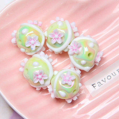 Painted Flower Acrylic Beads 16mm Round 14x18mm Square Purple Hand Painted 1pc 8
