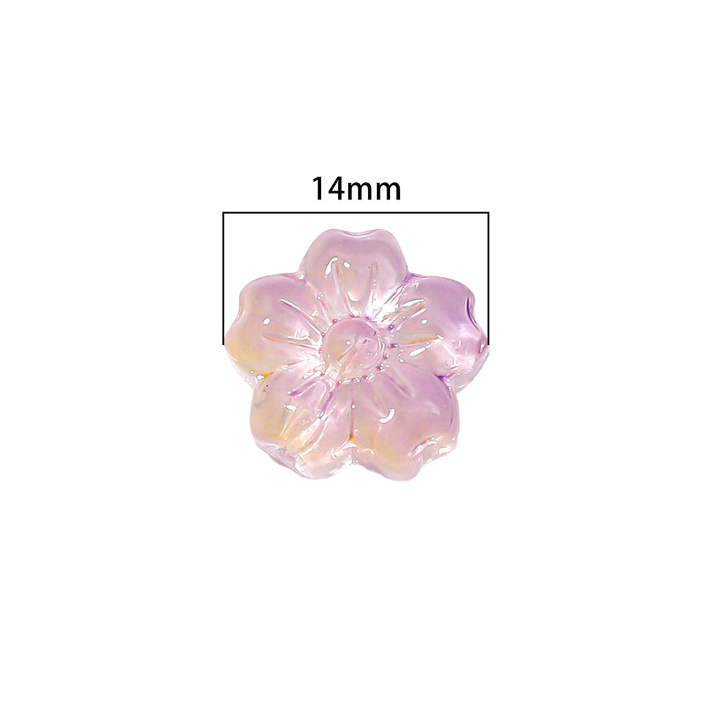 Transparent Cherry Blossom Glass Beads 14mm Gradient Pink Blue 10pcs 4