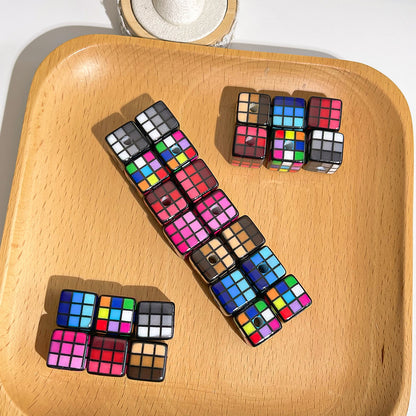 Rubik's Cube Printed Acrylic Square Beads 14mm Colorful Glossy 100pcs 2