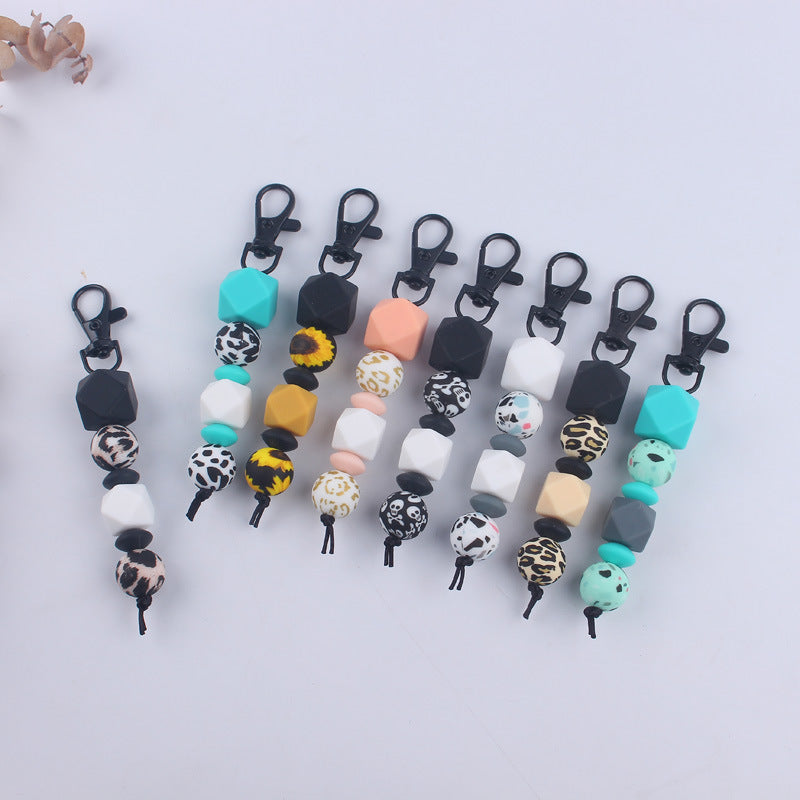 Leopard Silicone Beaded Keychain Colorful Animal Print Charm