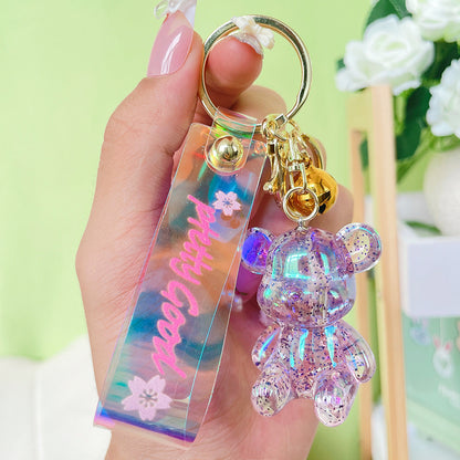 Acrylic Crystal Sitting Bear Keychain Iridescent Glitter Colors 6