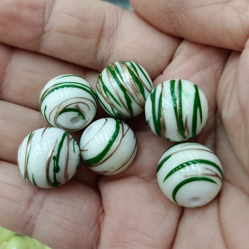 Imitation Ceramic Brushing Acrylic Beads 16mm Colorful Swirl 100pcs 3