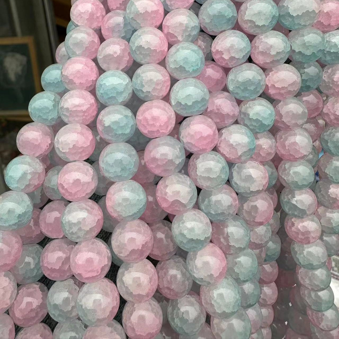Crackle Round Glass Beads 12mm Pastel Shimmer 10 Strands 2