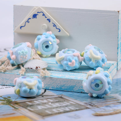 Hand Painted Acrylic Beads 16mm Blue Tone 10pcs 9