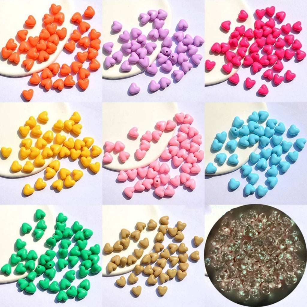 Glow Puffy Heart Acrylic Beads 11mm Colorful Glow in Dark 50pcs
