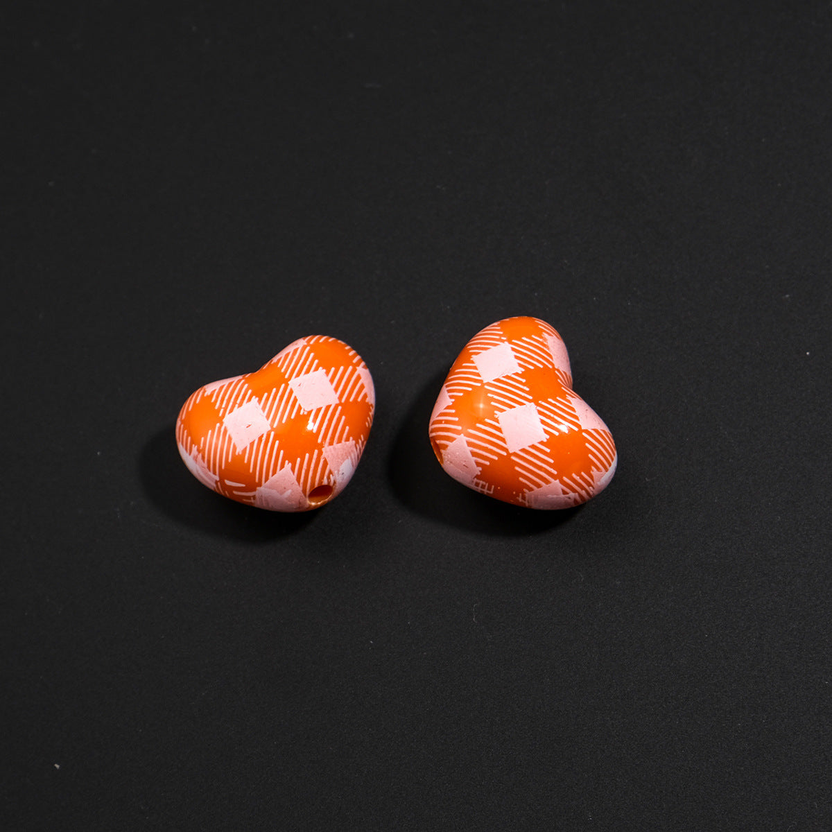 Plaid and Splashed Ink Pattern Heart Acrylic Beads 18mm 20pcs 6