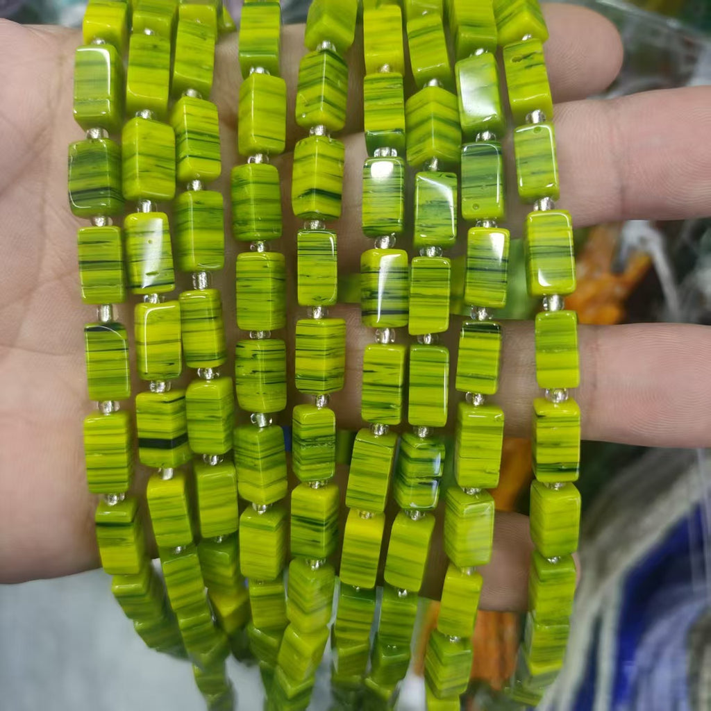 Lampwork Square Glass Beads 6x12mm Nepal Marble Texture 32pcs