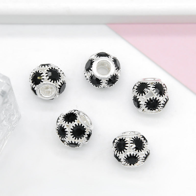 Metal Rhinestone Hollow Spacer Beads 8mm 50pcs 12