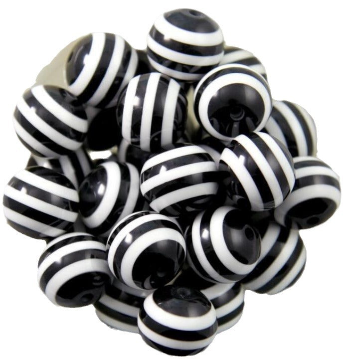 Striped Bubblegum Beads 20mm Chunky Black and White Resin 10pcs 2