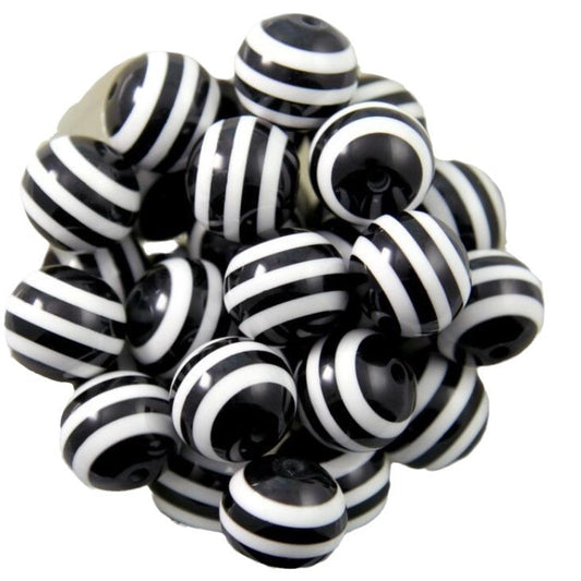 Striped Bubblegum Beads 20mm Chunky Black and White Resin 10pcs 2