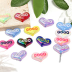 UV Plating Heart Acrylic Beads 14x23mm GOGO Printed Glossy 50pcs 4