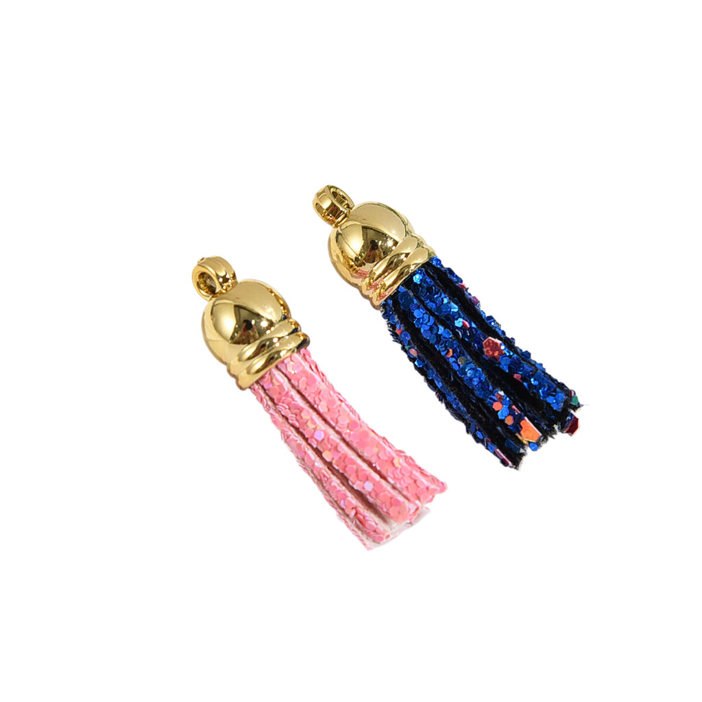Glitter Mini PU Leather Tassels with Gold Caps 36mm 50pcs 4