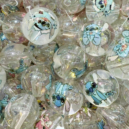 Plating Round Acrylic Beads 16mm Cute Cartoon Print 50pcs 8