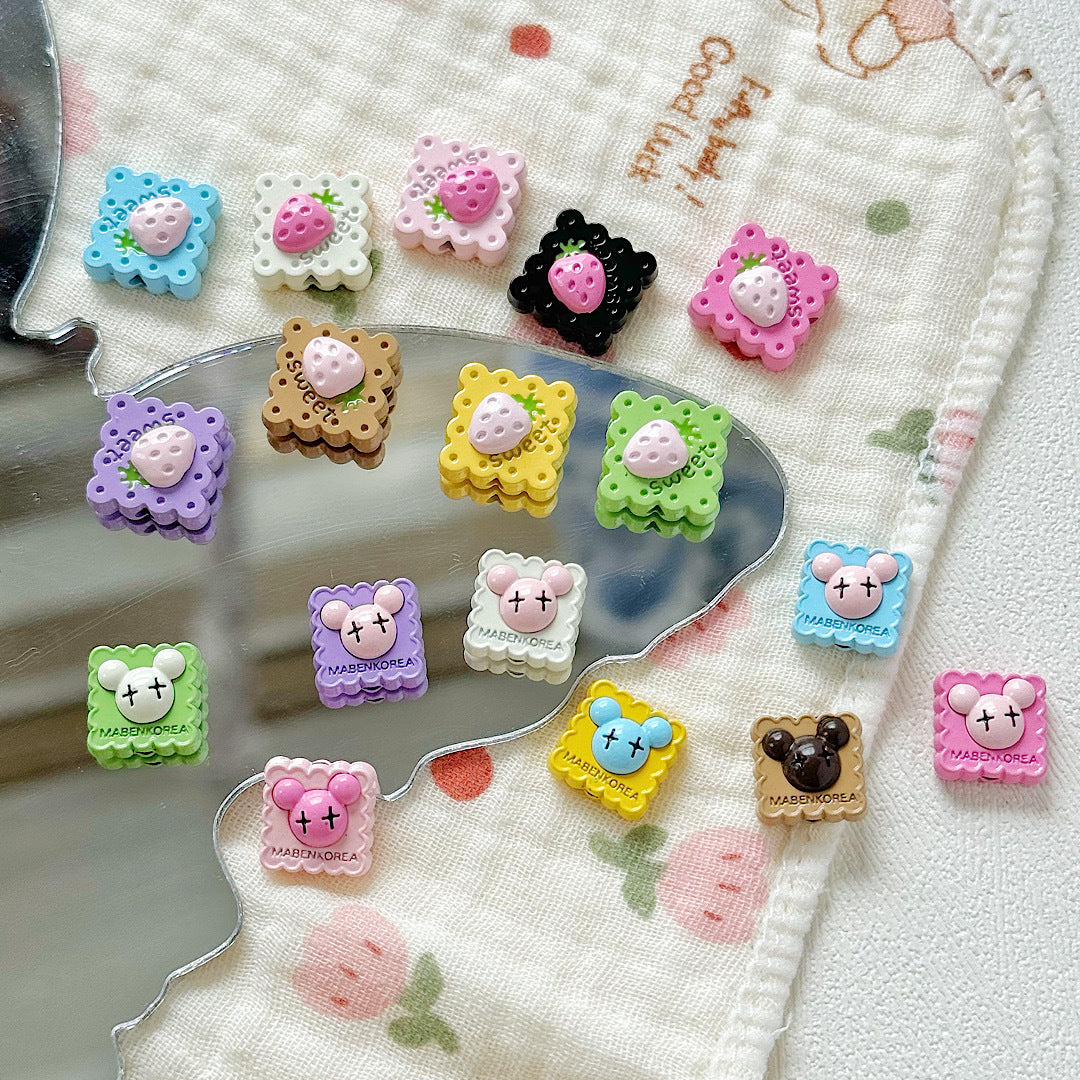 Strawberry and Mouse Metal Beads 13mm Pastel Painted Cookie Design 10pcs 4