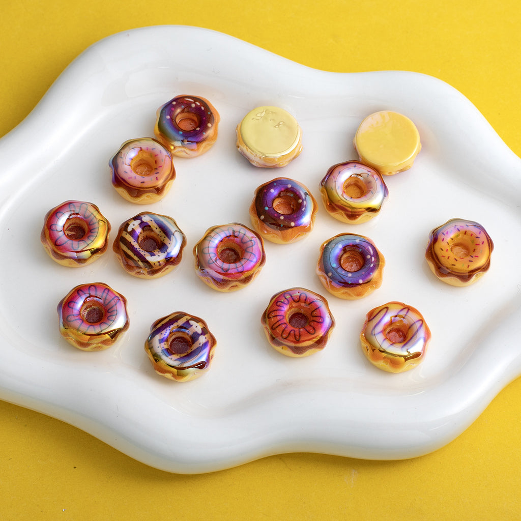 Plating Caramel-Glazed Donut Resin Beads 18mm 10pcs 4