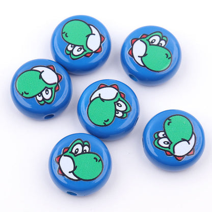 Flat Round Acrylic Beads 17mm Mario Print Colorful 50pcs 10