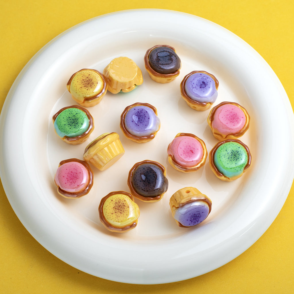 3D Molten Egg Tart Resin Beads 20mm Glossy Pastel Colors 10pcs