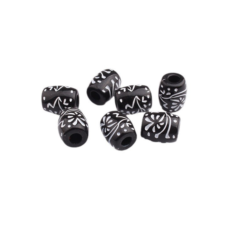 Fireworks Patterned Acrylic Beads 10x12mm Black White Plastic 100pcs 4