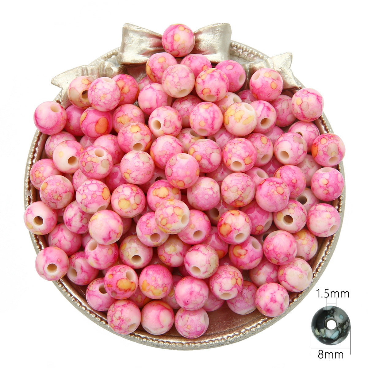 Plating Colorful Ink Painting Acrylic Beads 8-12mm Large Hole Mixed Colors 16