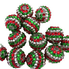 Rhinestone Bubblegum Beads 16-22mm Christmas Red Green White Striped 5pcs 2