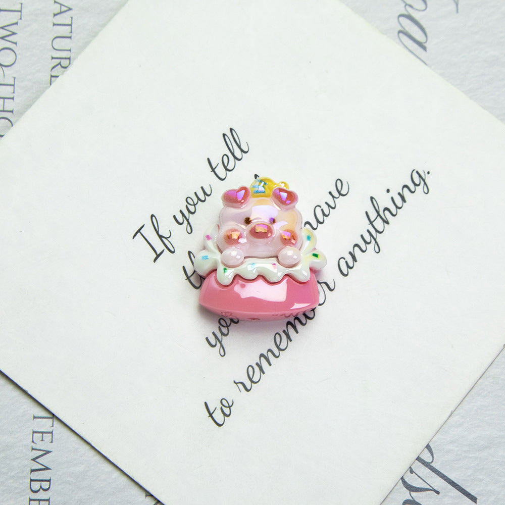 Glossy Pig Resin Beads Playful Dessert Design 10pcs 6