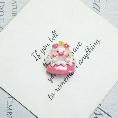 Glossy Pig Resin Beads Playful Dessert Design 10pcs 6