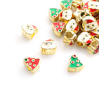 Santa Claus Christmas Tree Metal Beads 10mm Enamel Gold Tone 50pcs 4