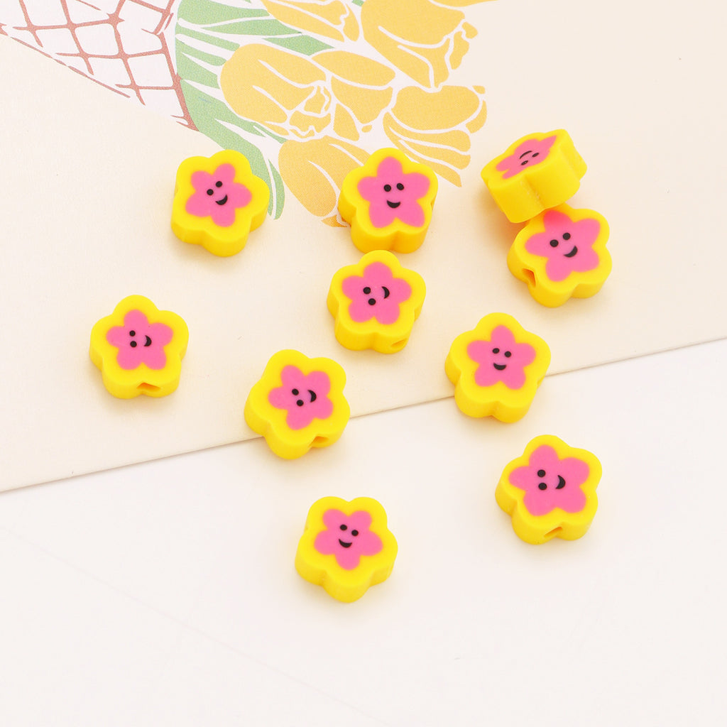 Star Clay Beads 9mm Tiny Smiley Face Yellow Pink 100pcs 4