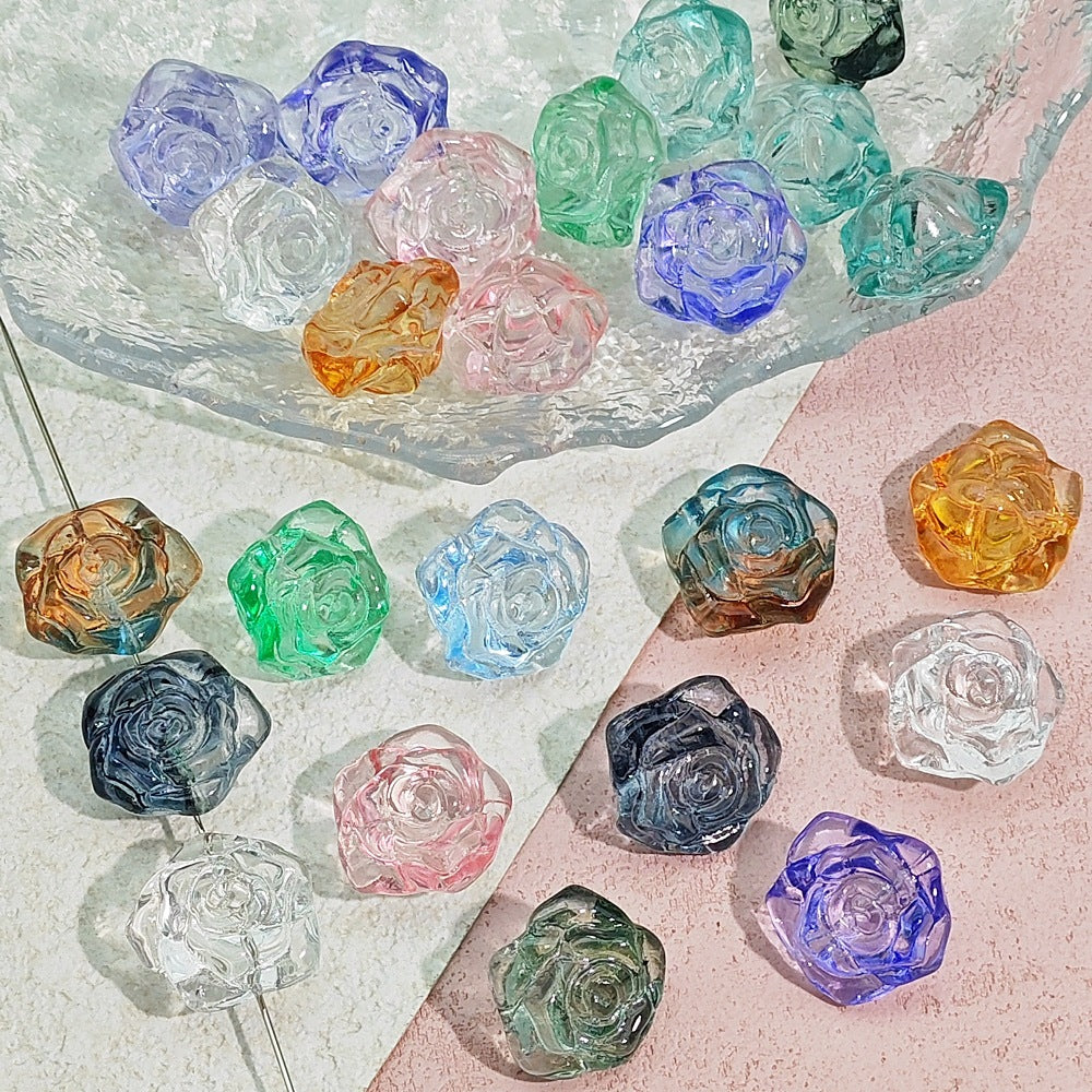 Camellia Glass Beads 19mm Clear Translucent Mixed Colors 50pcs