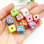 UV Plating Square Acrylic Beads 16mm Solid Color Rhinestone Embedded 20pcs 6
