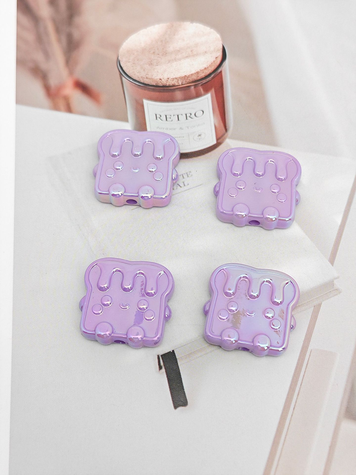 UV Plating Toast Baby Acrylic Flat Beads 24mm Colorful 50pcs 11