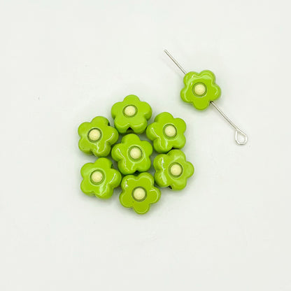 Flower Metal Beads 10mm Baking Painted Cream Two-Color Alloy 20pcs 13
