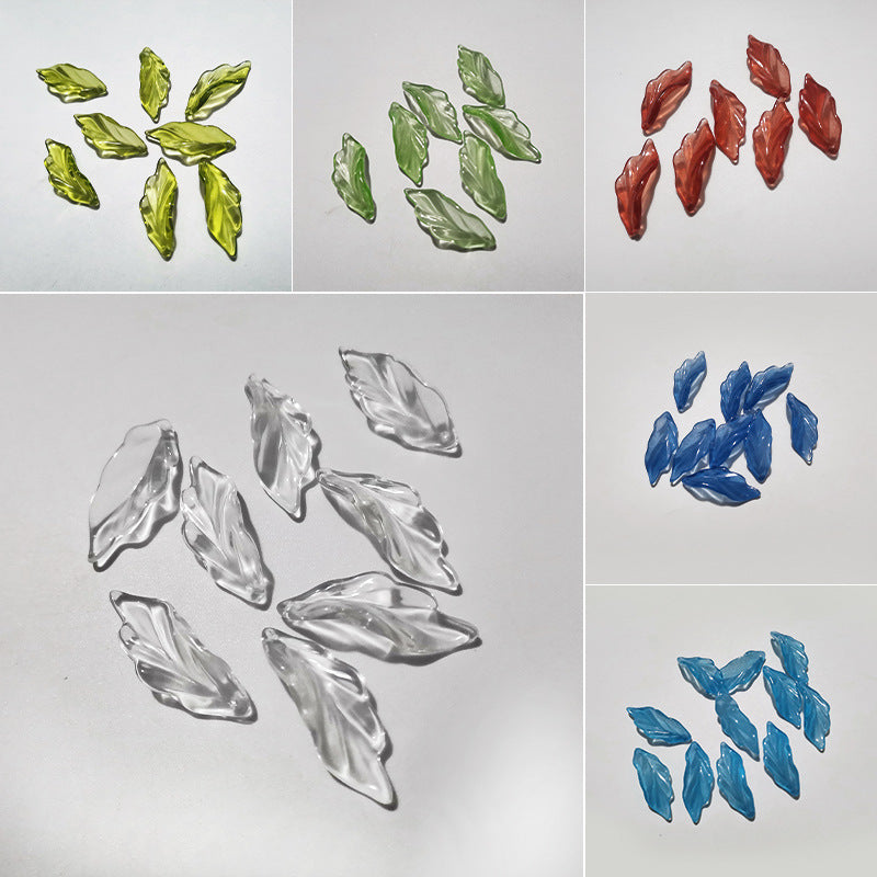 Czech Glass Beads Seaweed Leaf 14x37mm Translucent Green Blue Jasper 100pcs