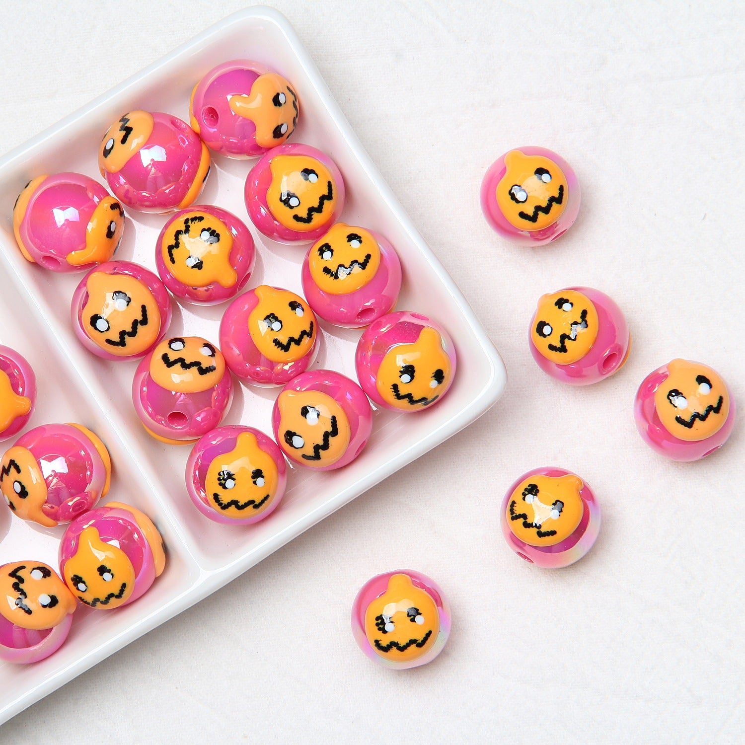 Hand-Painted Halloween Pumpkin Ghost Acrylic Beads 16mm 25