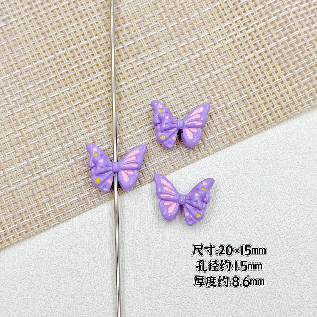 Flower Butterfly Metal Beads 16-20mm Baking Painted Glossy Finish 10pcs 17