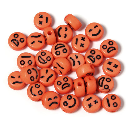 Cartoon Emoticon Flat Round Acrylic Beads 7x3.5mm Colorful 100pcs 12