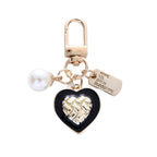 Metal Alloy Heart Keychain Enamel Finish Woven Gold Tone Pearl Detail 5