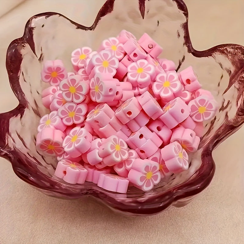 Flower Clay Beads 10mm Pink Plum Polymer 100pcs 5
