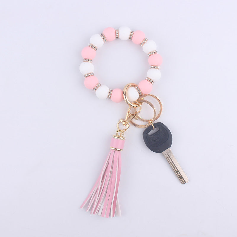 Tassel Silicone Bead Wristlet Keychain with Shiny Spacer Beads 11