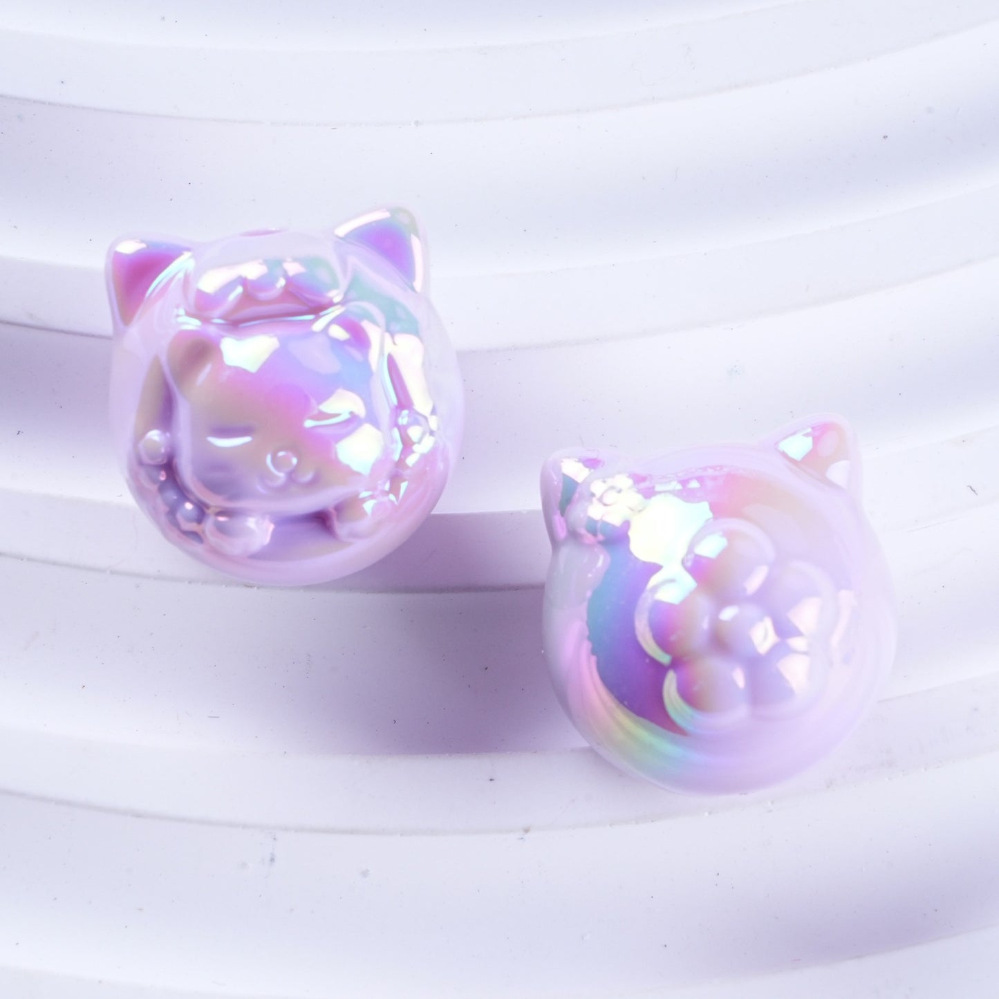 UV Plating Cute Little Cat Acrylic Beads 18mm Pastel Colors 50pcs 11