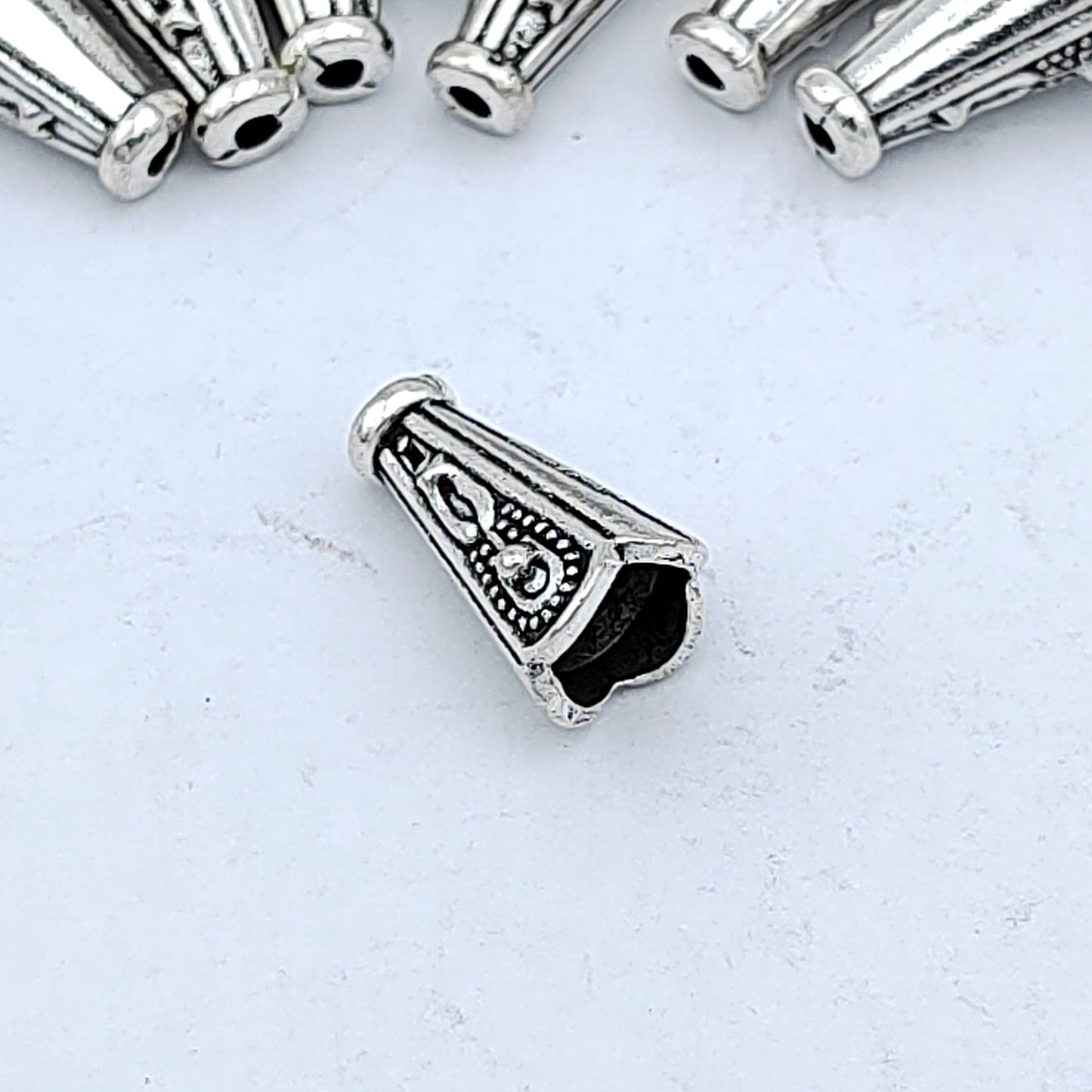Cone Metal Beads 13mm Vintage Pattern Silver Tone 200pcs 3
